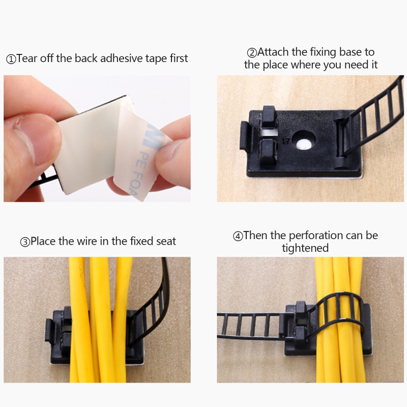 ELEGA 100 Chiếc Kẹp Dây Dính Quản Lý Cáp Dây Giữ Bàn Quản Lý Dây