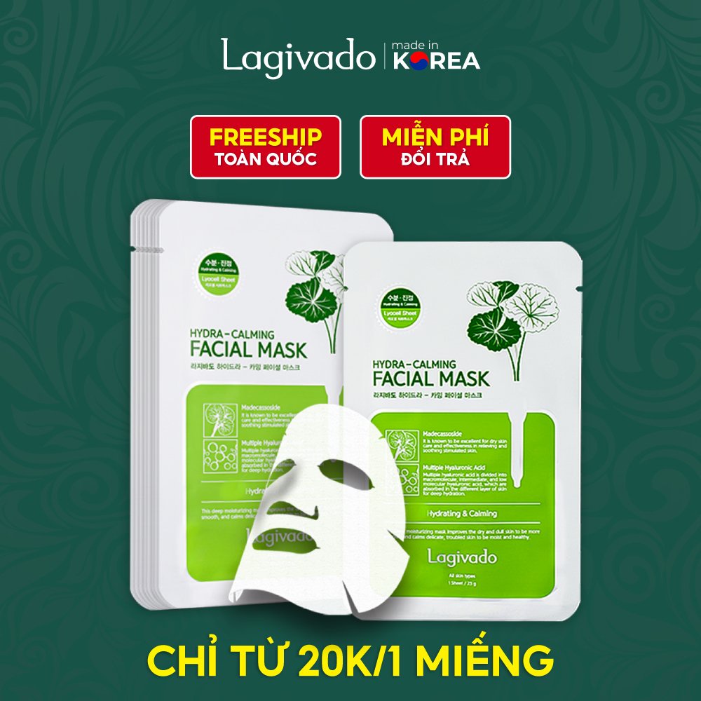 Facial Mask Lagivado - Combo 8 mặt nạ dưỡng da giảm dầu và mụn rau má Hàn Quốc dạng giấy 23g/miếng