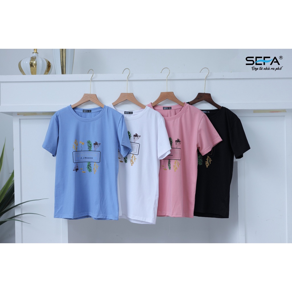 Ảnh Áo thun nữ SEFA cộc tay, in hình hoa lá 100% cotton thoáng mát 3