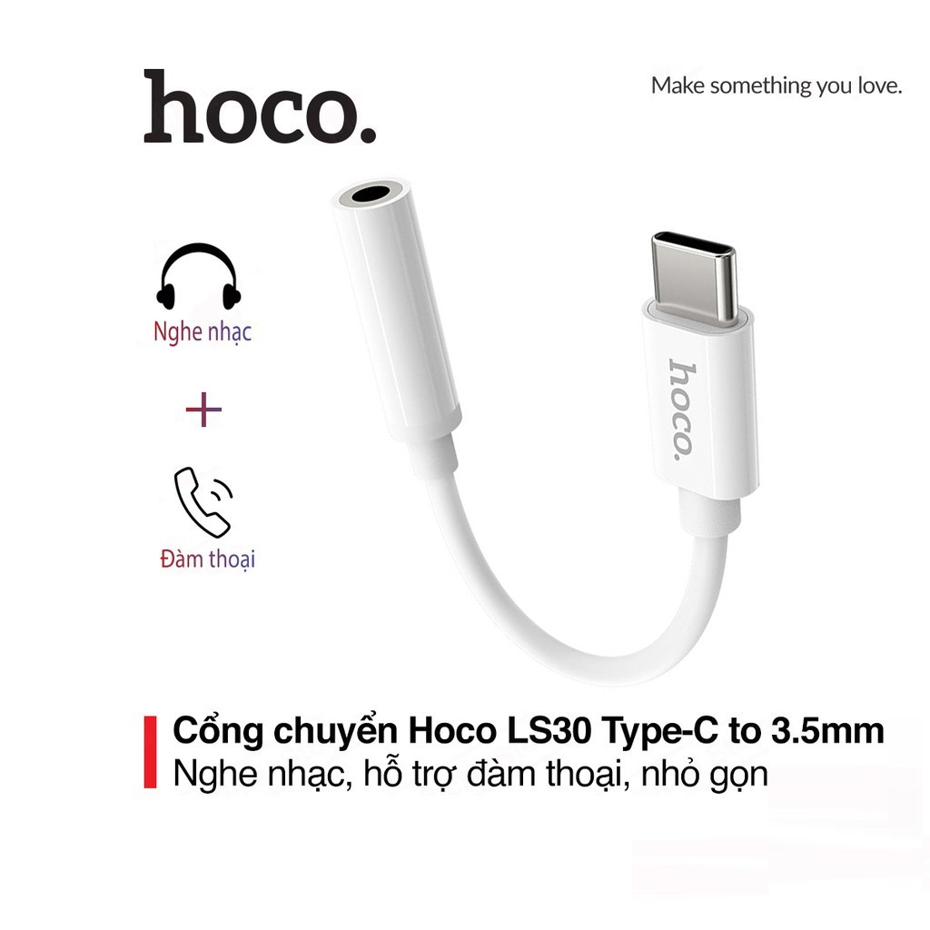 Cáp chuyển đổi Hoco LS30 Type-C to 3.5mm hỗ trợ nghe nhạc, mic đàm thoại thiết kế nhỏ gọn