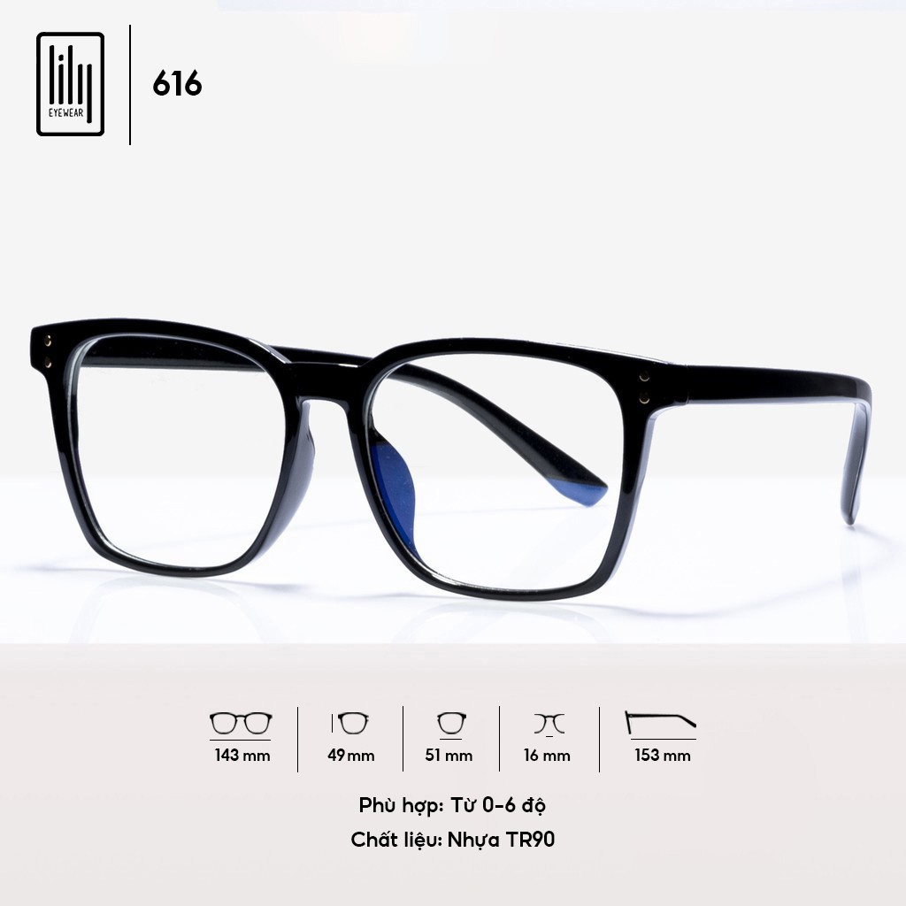 Ảnh Kính cận nam nữ Lilyeyewear mắt kính vuông to chắn bụi đi đường chống ánh sáng xanh 616 2