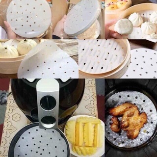 Set 100 giấy nến đục lỗ cho nồi chiên không dầu - lót nướng bánh, bánh bao tiện lợi