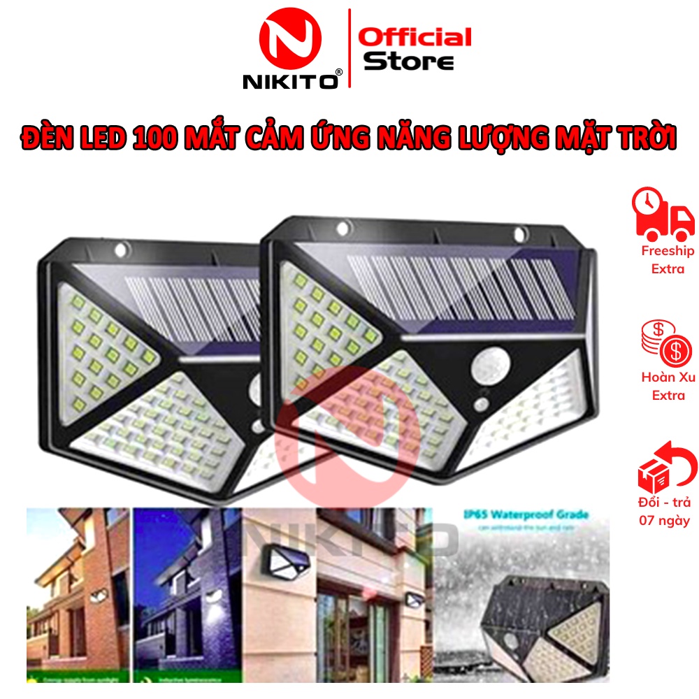 [100 mắt] Đèn LED NIKITO tự động năng lượng mặt trời, đèn LED siêu sáng cảm biến chuyển động, đèn LED vườn