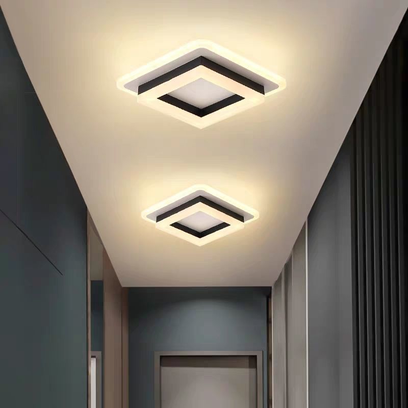 Đèn trần vuông hiện đại, đèn chùm vàng LED, phòng ngủ hành lang phòng khách đèn treo trang trí