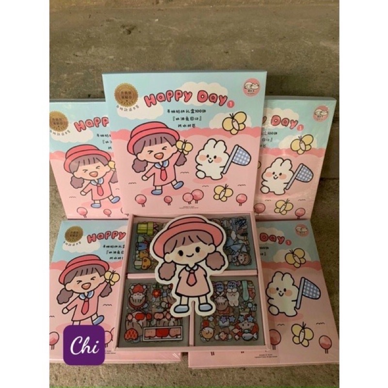 HỘP 100 STICKER DÁN TRANG TRÍ CÓ SẴN KEO CHỐNG NƯỚC ĐỦ MẪU KUTE ...