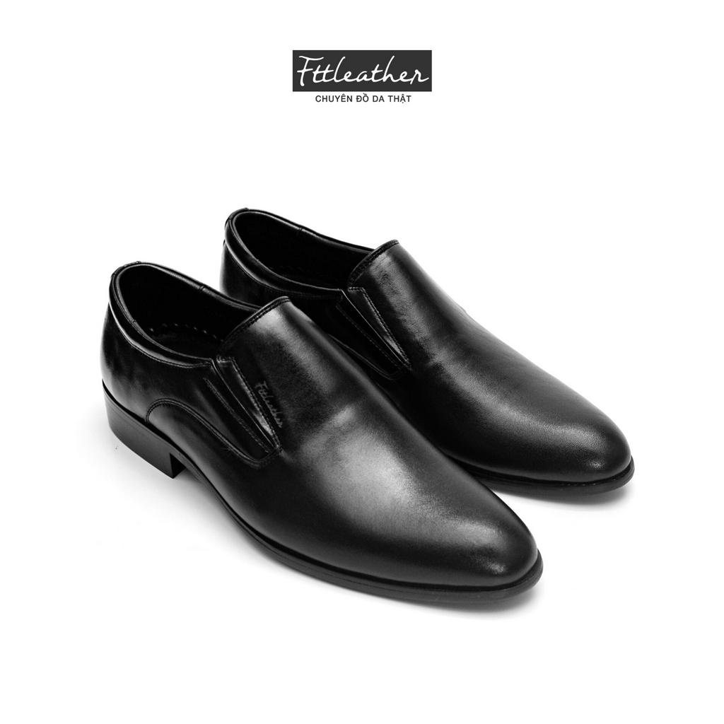 Giày lười da nam công sở dáng trơn đơn giản da bò màu đen đế phíp gỗ FTT Leather mã F634