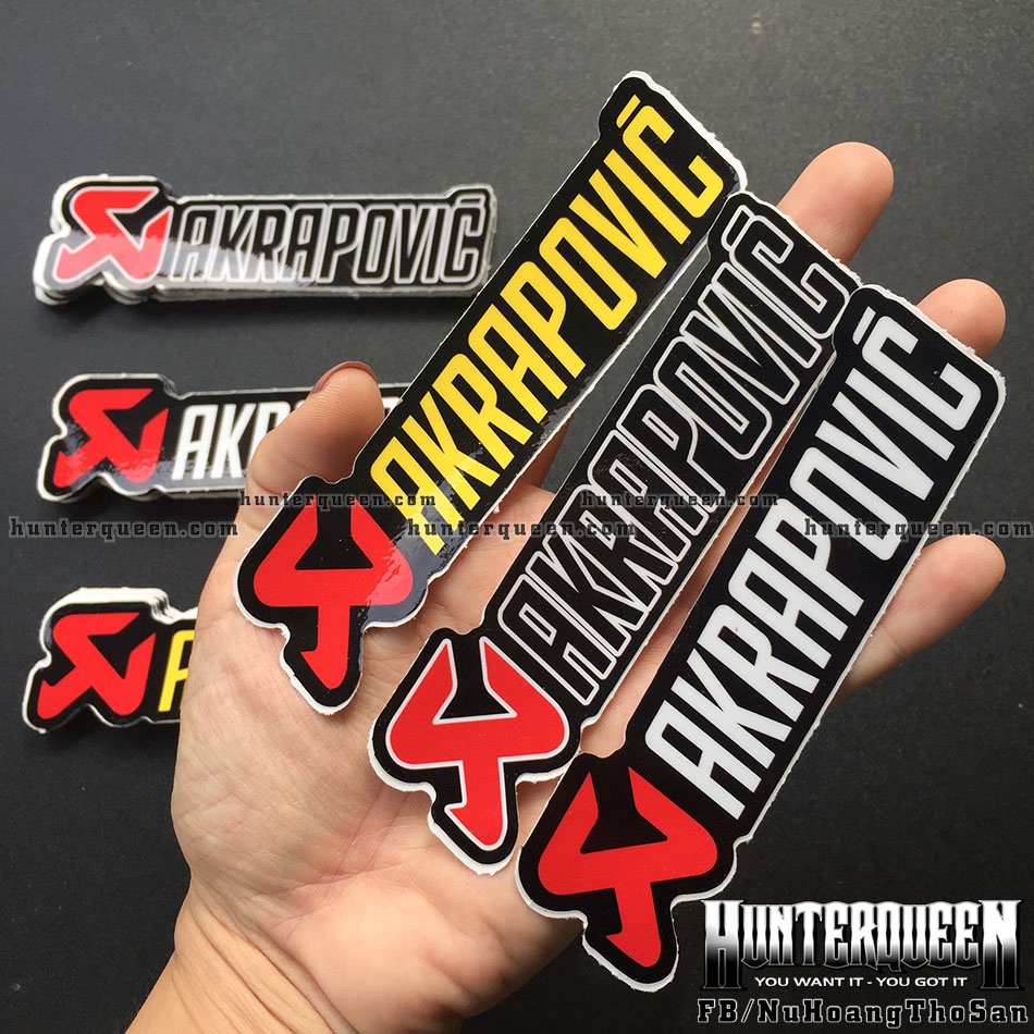 Logo Akrapovic nhiều mẫu màu [12x3.2cm]. Decal sticker hình dán xe máy chống nước, không bay màu