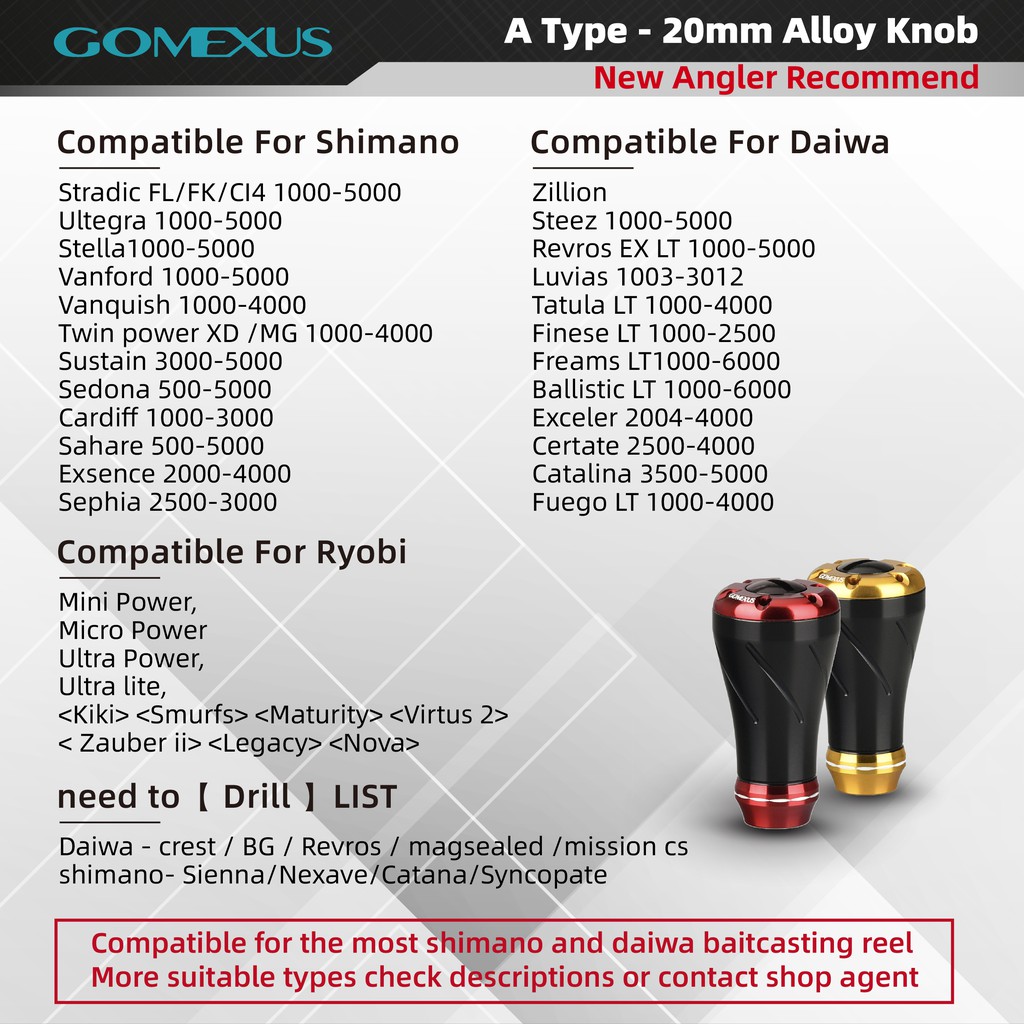 Ảnh Núm tay cầm Gomexus bằng hợp kim thôn nước 20mm cho vòng quay dây Shimano Daiwa ryobi A20 3