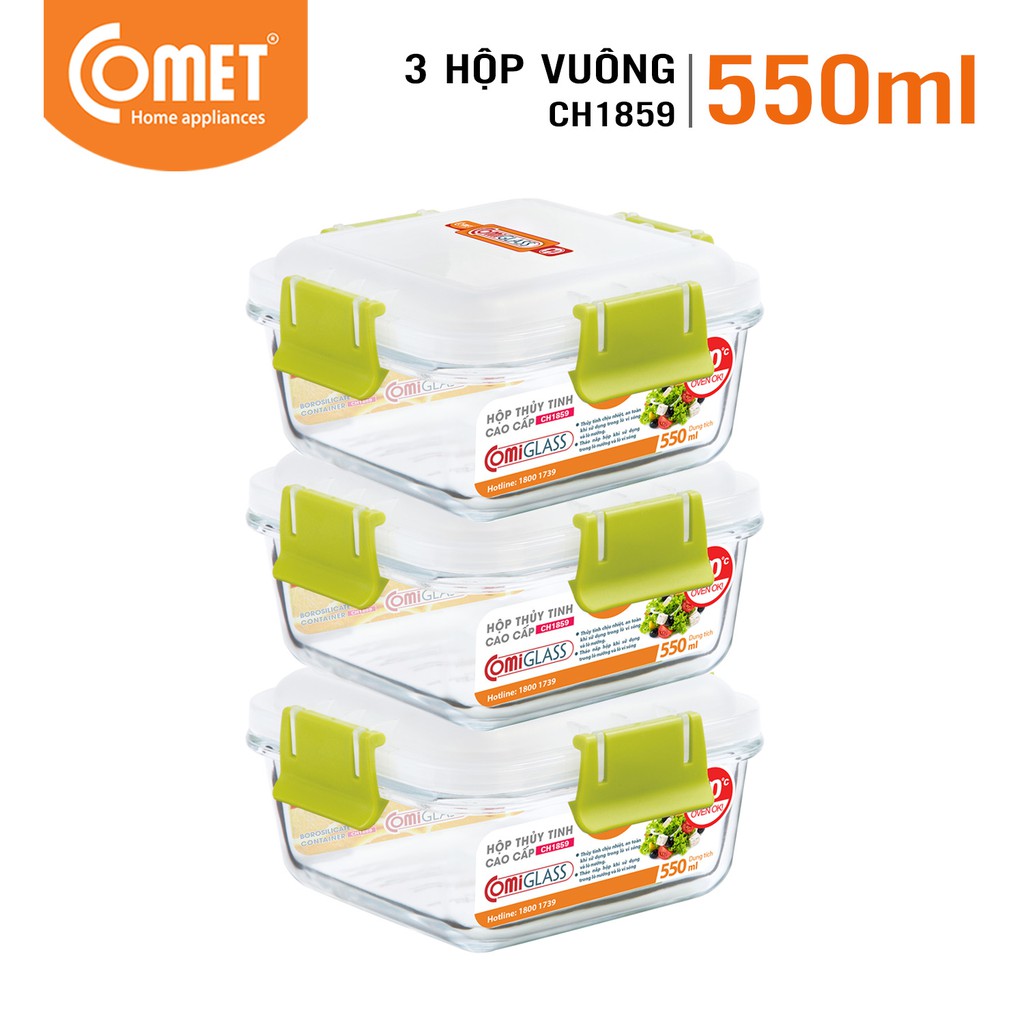 Combo 3 hộp thực phẩm thuỷ tinh  CH1859 - 550ml