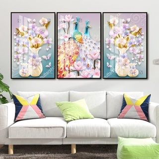 Tranh Treo Tường Đôi Chim Công - Tranh Phong Thủy Mừng Tân Gia Laminate Tráng Gương