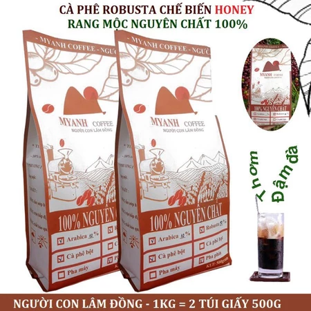 1kg Cà phê Rang mộc mix 80% hạt Robusta honey, 20% hạt Arabica Cầu Đất - Cà phê sạch Lâm Đồng - cà phê Mỹ Anh