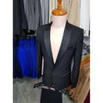 Áo vest nam ôm body màu đen ve phi đen cá tính kiểu 1 nút tặng cà vạt đen và hộp đựng (áo lẻ không quần) — ảnh 8