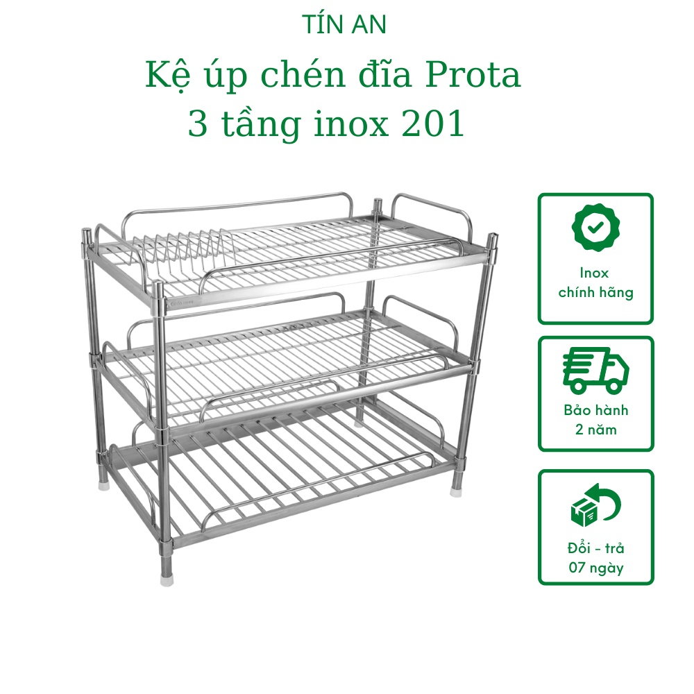 Kệ inox úp chén dĩa Prota 3 tầng lắp ráp, inox chính hãng, hạn chế gỉ ...