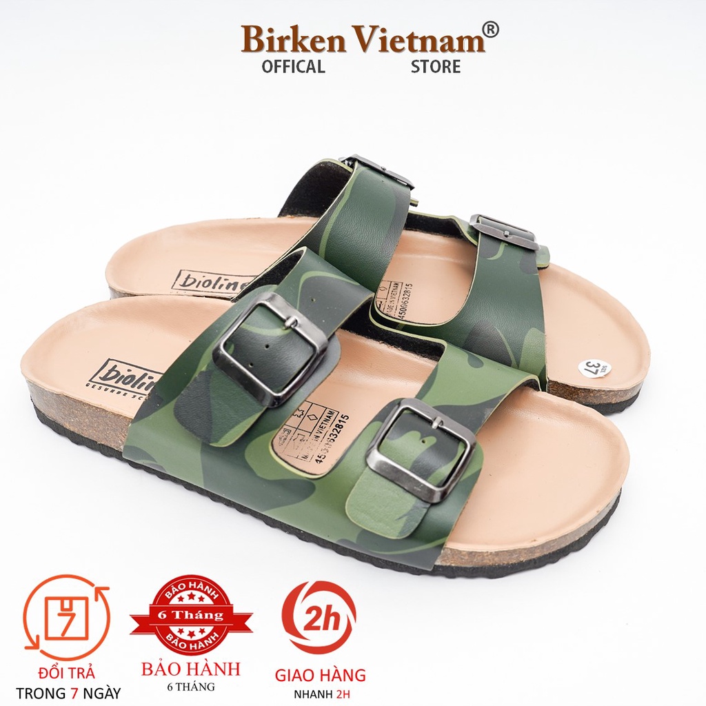 Mã R01 DÉP ĐẾ TRẤU Da PU Camo Rằn Ri Hai Quai Ngang Unisex Birken ...