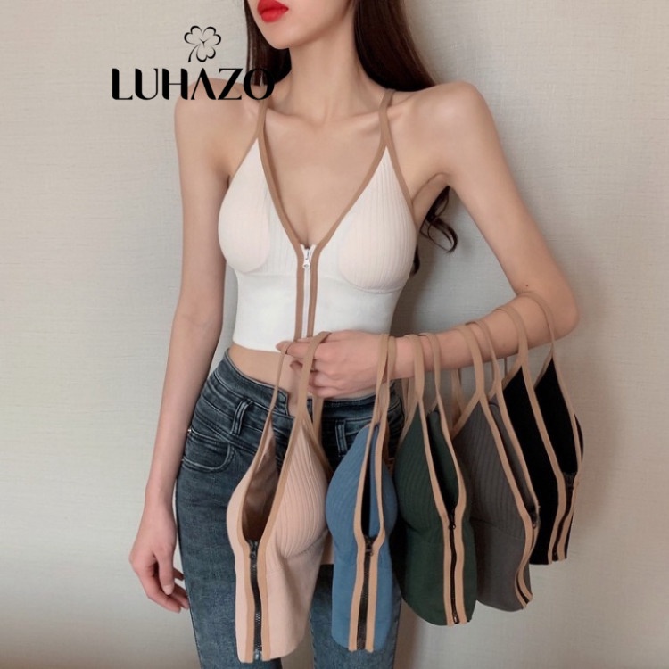 Áo bra croptop LUHAZO 2 dây cotton len tăm sexy co giãn quyến rũ có mút đệm ngực Nhiều Màu Thể Thao DK7T401 spe