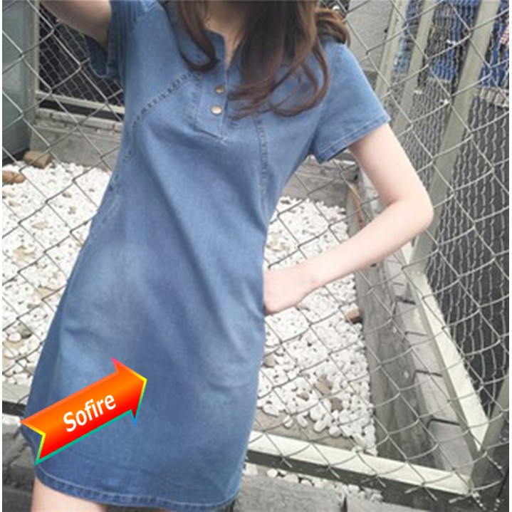 Đầm Denim Nữ Cỡ Lớn Thoải Mái Thời Trang Xuân Hè 2018
