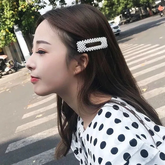 Kẹp Tóc Kiểu Dáng Hình Học Đính Ngọc Trai Nhân Tạo Thanh Lịch Cho Nữ