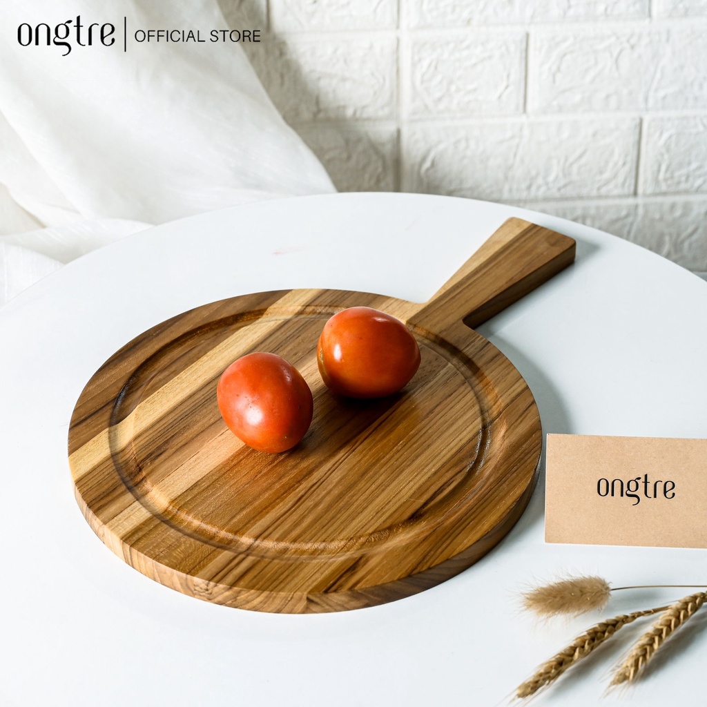 Thớt gỗ Teak ONGTRE hình chữ nhật, tròn tay cầm chống mùn, mốc an toàn, thân thiện với môi trường