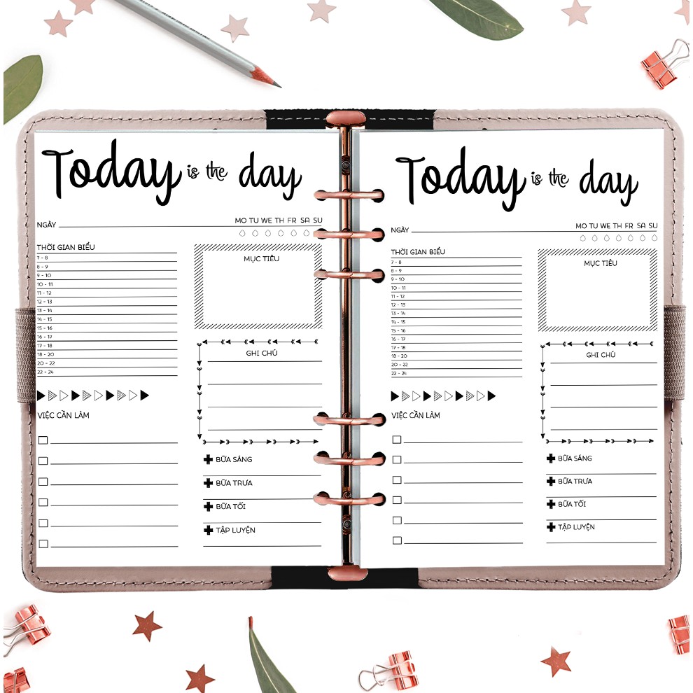 Sổ còng 6 lỗ A5 planner Kế hoạch trọn đời, tháng, tuần, ngày in ...