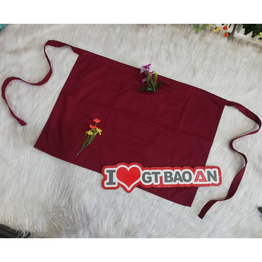 Tạp Dề Ngắn Màu Đỏ Đô Cho Phục Vụ, Pha Chế, Bán Hàng - Vải Kaki Dày Thoáng, Dễ Phối Khi Làm Việc