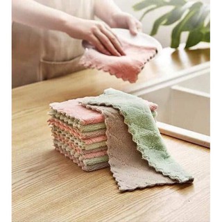 [COMBO 10] Khăn lau đa năng bếp, bát đĩa, cốc chén thấm nước chống dính dầu mỡ hai mặt loại to 15x26cm #khanlau