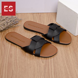 Dép nữ thời trang đế bằng Erosska đan chéo đế bệt DE028