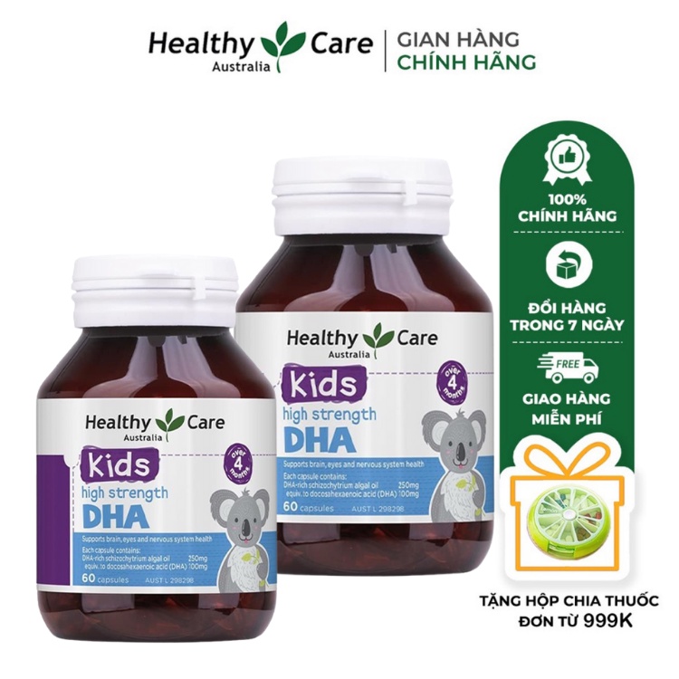 Combo 2 hộp Viên uống Healthy Care High Strength DHA  bổ sung DHA giúp sáng mắt, hỗ trợ phát triển trí tuệ cho bé 60viên
