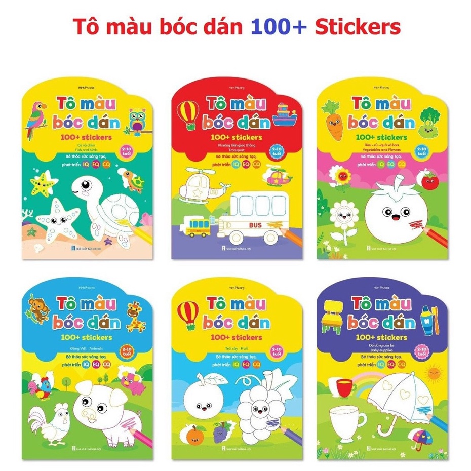 Sách - Tô Màu Bóc Dán 100+ Stickers Song Ngữ Anh - Việt Cho Bé Từ 2-10 Tuổi ( Bộ 6 cuốn )