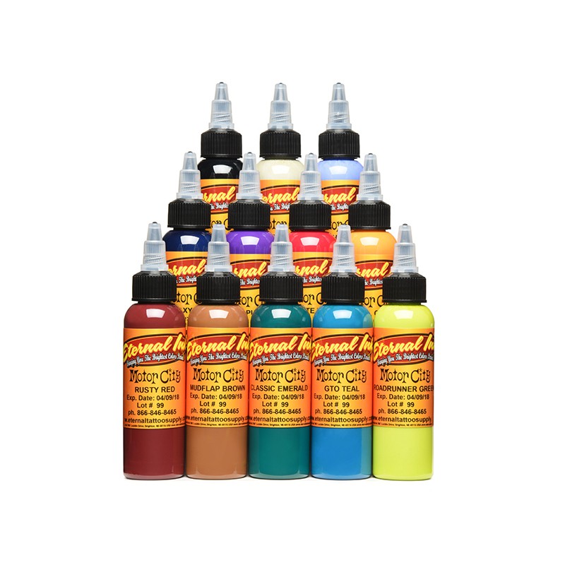 Bộ Mực xăm ETERNAL TATTOO INK MOTOR CITY 12 màu 1oz out date (tập xăm ...