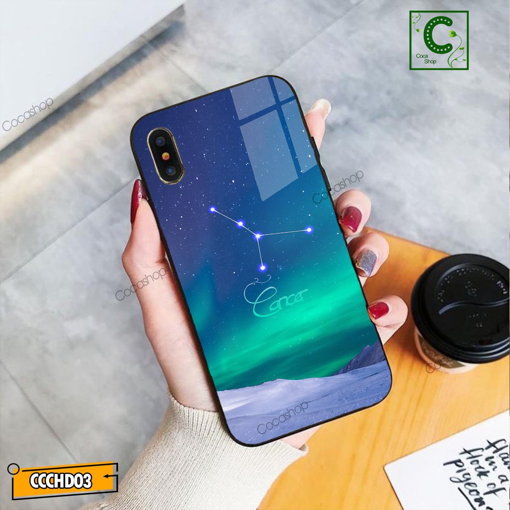 Ốp lưng iphone mặt kính bền đẹp chống trày xước - Cung Cự Giải - 6/6plus/6s/6splus/7/7plus/8/8plus/x/.....