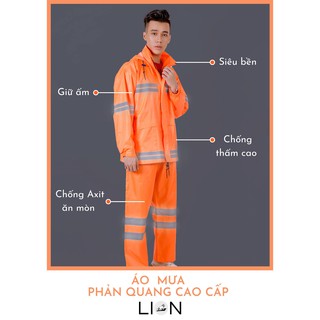 Áo Mưa Bộ Vải Dù Phản Quang Cao Cấp Thương Hiệu Lion