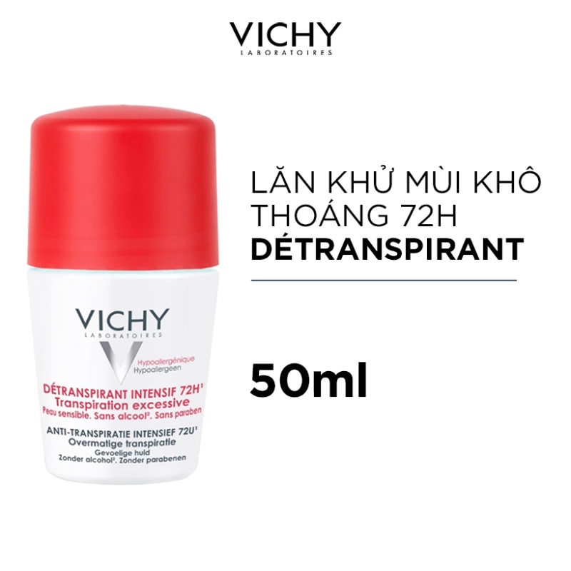 Lăn khử mùi Vichy Détranspirant Intensif 50ml khô thoáng vùng da dưới cánh tay 72h