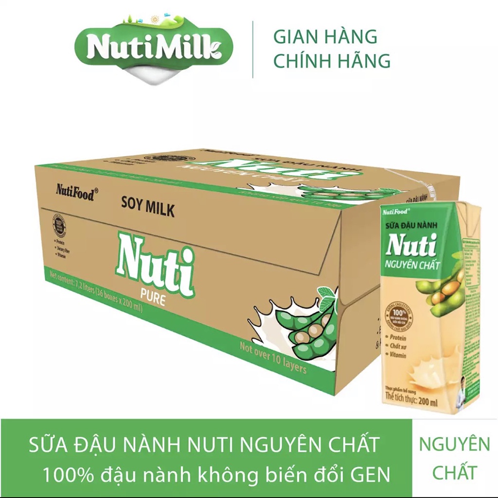 Thùng Sữa Đậu Nành Nuti Nguyên Chất Thùng 36 Hộp 200ml PKPH | Shopee ...