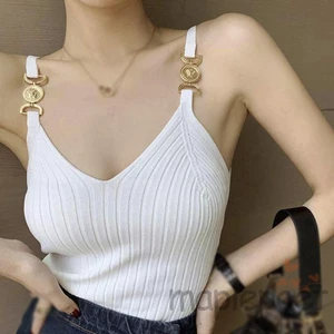 Áo Dệt Kim Hai Dây Cổ Chữ V Ôm Dáng Thoáng Khí Thiết Kế Dây Xích Kim Loại Thời Trang Cho Nữ