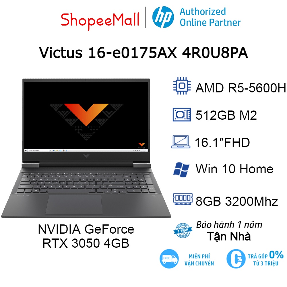 Laptop HP Victus 16-e0175AX 4R0U8PA R5-5600H| 8GB| 512GB| VGA 4GB| 16.1 ...