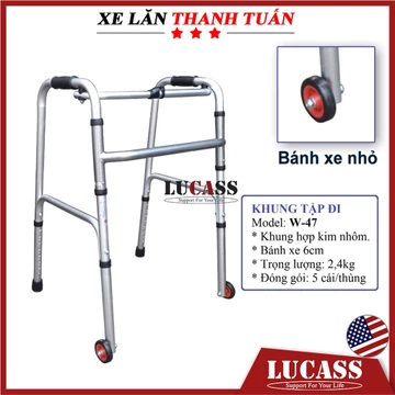 Khung tập đi có bánh xe Lucass W47 bánh xe nhỏ - Xe tập đi hỗ trợ người già đi lại dễ dàng, có thể gấp gọn