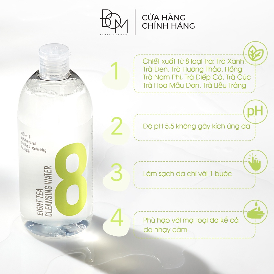 Ảnh Nước Tẩy Trang Làm Sạch Da/Dưỡng Ẩm Không Chứa Cồn BOM Eight Tea 500ml 3