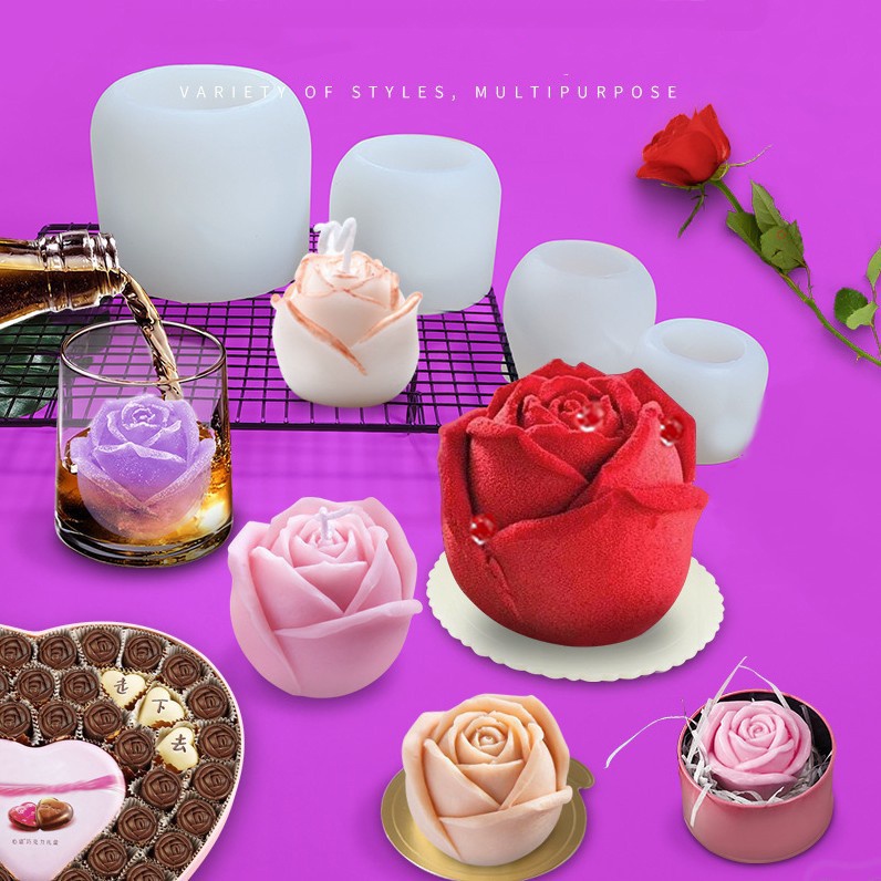 3D Hoa Hồng Khuôn Silicon, Khuôn Socola, Mousse, Làm Bánh Kem, Xà Phòng Handmade, Thạch Cao, Nướng Bánh