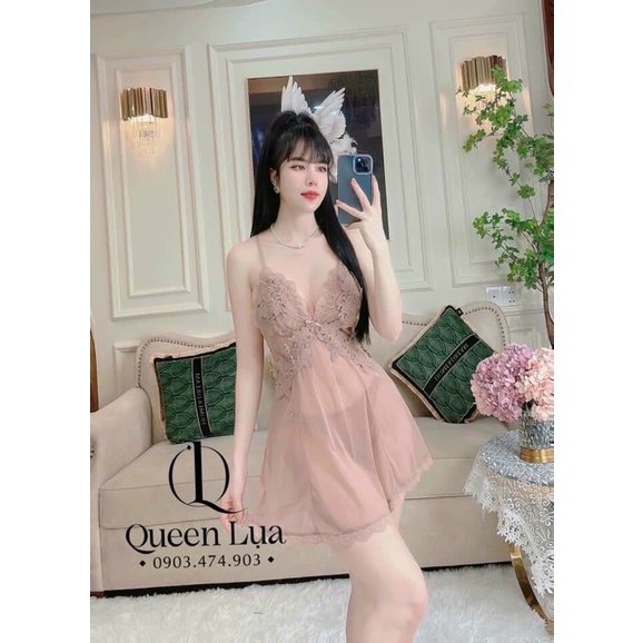 Váy ngủ lụa hai dây voan hoa phối ren cao cấp Váy mặc nhà sexy quyến rũ sang chảnh