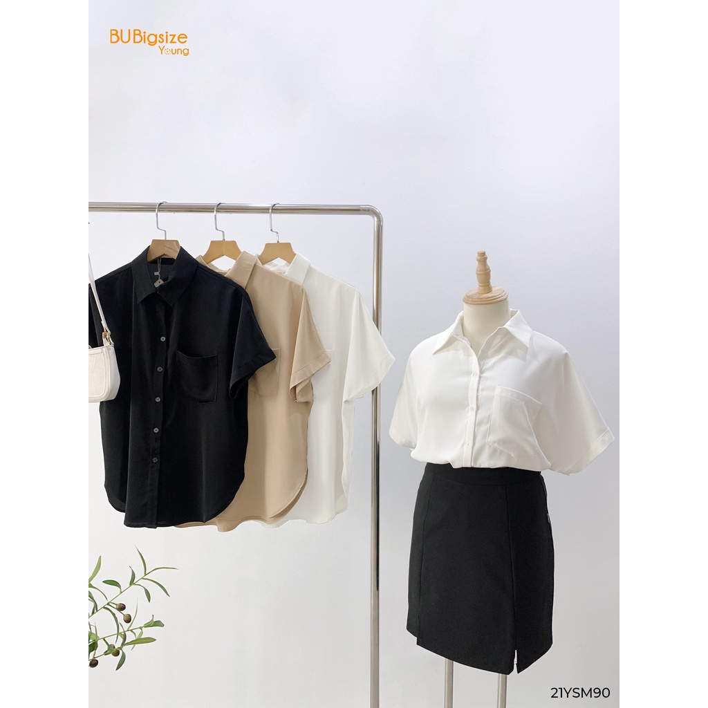 Ảnh Áo sơ mi nữ tay ngắn đuôi tôm BIGSIZE (55kg đến 95kg) - 21YSM90 - BU Bigsize Young 1
