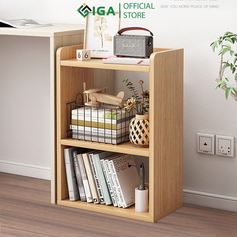 Giá sách gỗ mini IGA cấu tạo lắp ghép thông minh tiết kiệm diện tích - GP156