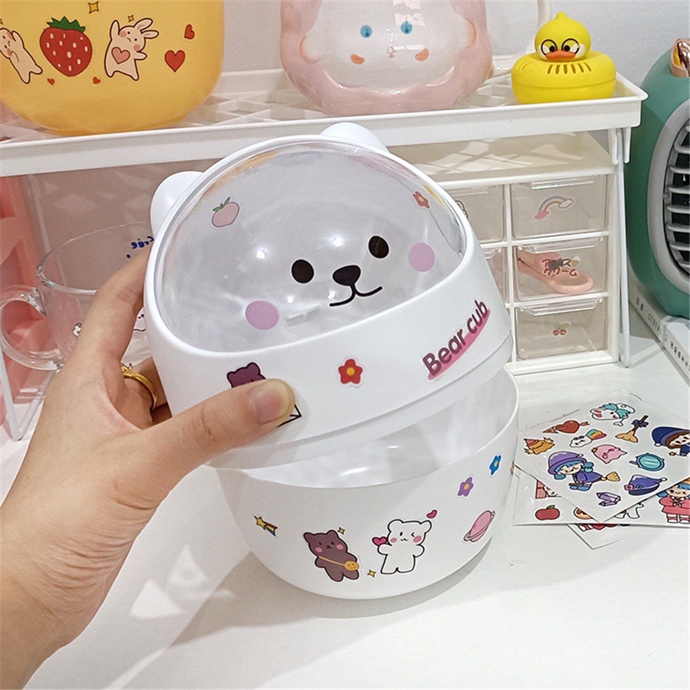 Thùng Rác Đa Năng Gấu, Mèo Mini Kèm Sticker Nắp Lật Để Bàn Tiện Lợi ...
