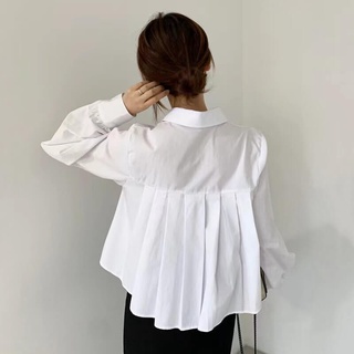 Áo Kiểu Tay Dài Dáng Rộng Xếp Ly Thời Trang Hàn Quốc Cho Nữ