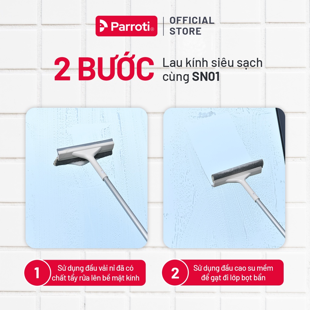 Ảnh Cây lau kính thông minh, gạt chùi kính đa năng 2 đầu trong 1, cán tăng giảm chiều dài Parroti Shiny - SN01 4