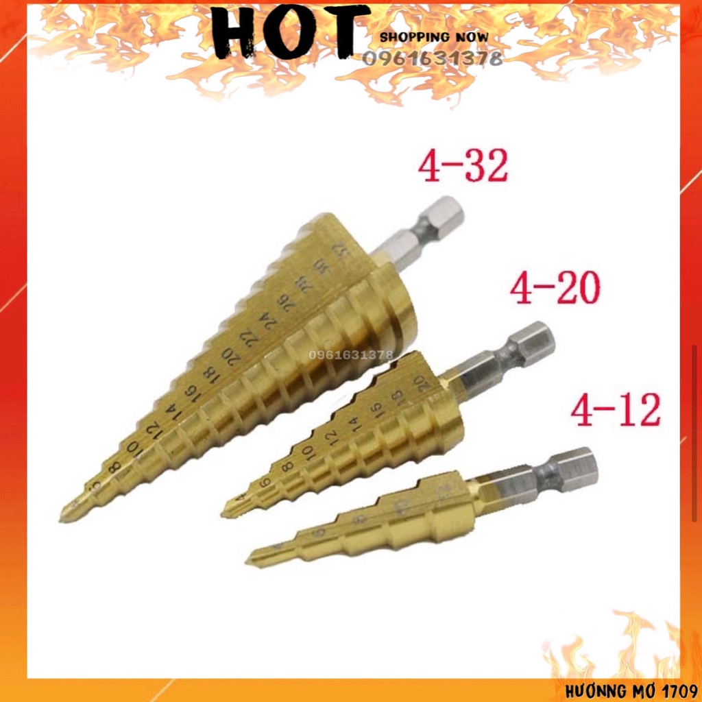 Bộ mũi khoan tháp 3 bước thẳng 4-32mm
