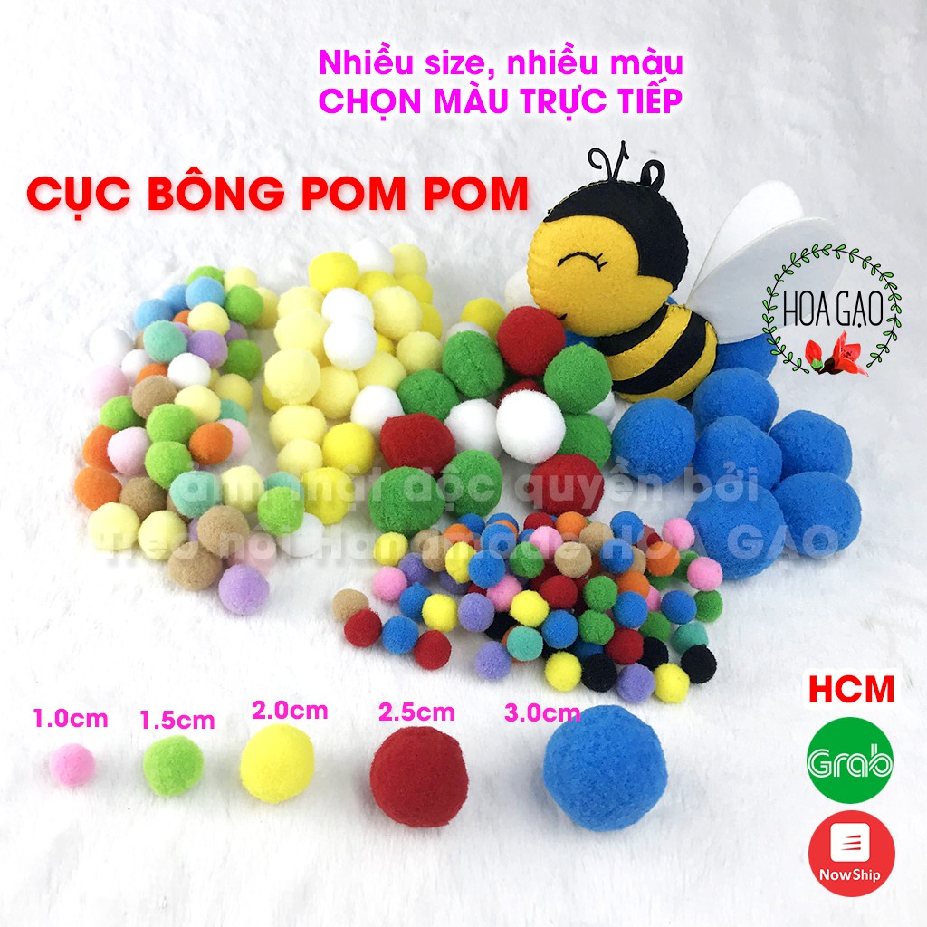 Pom pom 100 viên mix màu LOẠI TỐT trang trí Tết cây thông NOEL giáng sinh cục bông HOA GẠO pompom