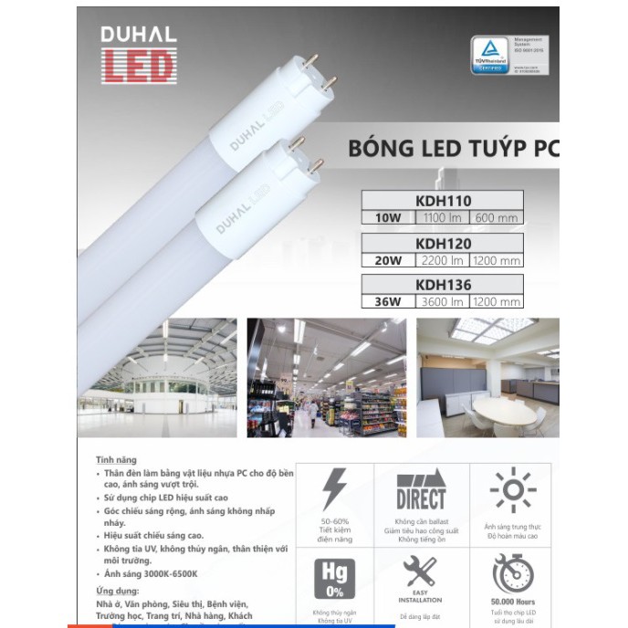 Bóng LED Tube thủy tinh Duhal KDH tiết kiệm điện, ánh sáng bền đẹp ...