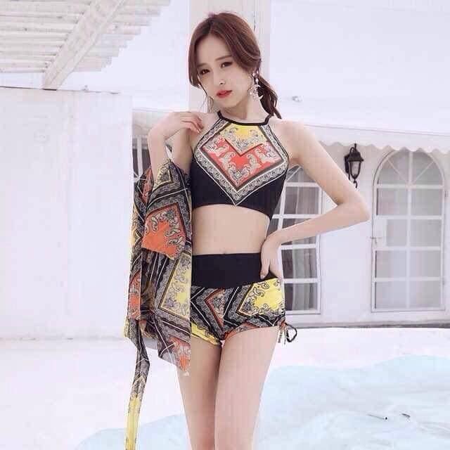 (XẢ LỖ ) Set bikini 3 mảnh kèm khăn cao cấp 8030