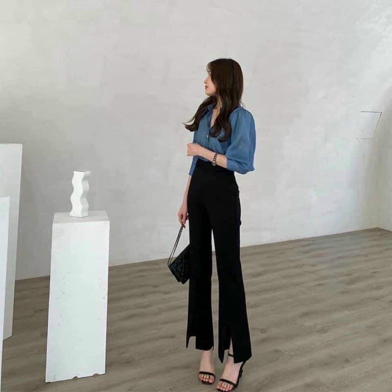 quần vải ống loe xẻ tà ulzzang kèm bảng size ở cuối