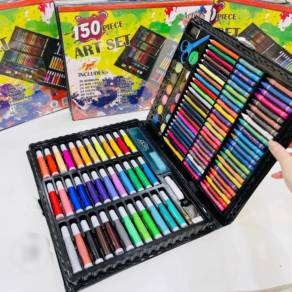 Hộp bút màu 150 chi tiết đầy đủ màu sắc cho bé tập tô tập vẽ